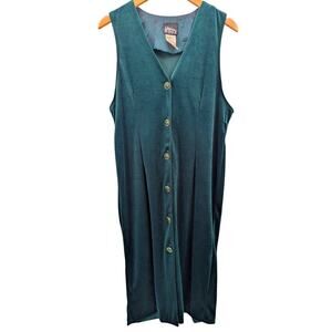 Vintage Sleeveless Green Velvet Front Button Dress Size 12P Whirlaway Frocks